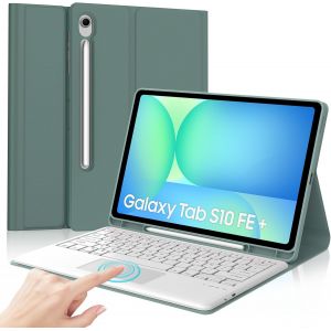 Coque Clavier pour Samsung Galaxy Tab S10 FE+ Plus 13.1"" 2025, Clavier Azerty Fran&ccedil;ais Bluetooth D&eacute;Tachable, &eacute;tui avec Pav&eacute; Tactile Bluetooth Keyboard avec Support De Stylet, Vert fonc&eacute; - Neuf