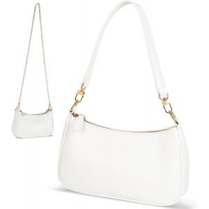 Pochettes Et Clutches Femme, Petit Sac A Main Femme Bandoulière En Cuir Avec Fermeture Éclair, Sac Femme Avec Longue Bandoulière En Chaîne Pour Voyage Fête Bureau (Blanc)[H197] - Neuf
