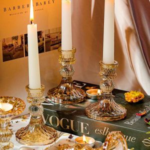 KALANKA-Bougeoir en Verre cristallin Bougies à mèche et Bougies piliers Décoration de Bureau pour Mariage, dîner ou fête - 3 pièces - Neuf