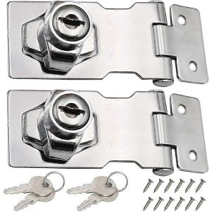 2 pièces en acier inoxydable moraillon de verrouillage de porte 80mm boucle de pêne de porte avec cadenas et clé - Neuf
