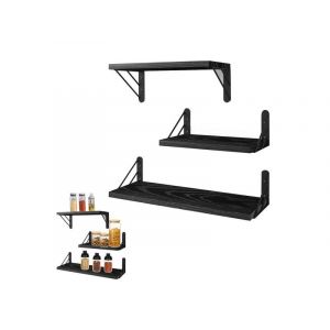 Lot de 3 &eacute;tag&egrave;res murales flottantes en bois noir pour rangement et pr&eacute;sentation - Neuf