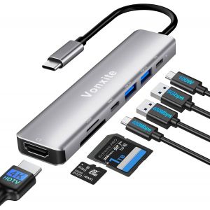7 en 1 Hub USB-C, Adaptateur USB-C vers HDMI 4K, PD 100 W,Lecteur de Cartes SD/TF,Port USB 3.0 & 2.0, Port Donn&eacute;es USB-c,HUB Multiport Type C Compatible avec i-Phone 15/16,MacBook Pro/Air, Dell XPS - Neuf