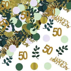 200 Pi&egrave;ces De Confettis Vert 50 Ans, Decoration Anniversaire Confettis Pour Decoration De Table, 20g Paillettes Confetti, Or Blanc Et Vert Adapt&eacute;s &Agrave; La F&ecirc;te D'anniversaire, D&eacute;coration De Mariage - Neuf