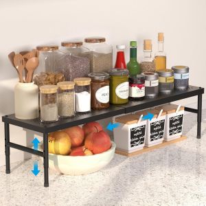 &Eacute;tag&egrave;re De Cuisine Extensible-&Eacute;tag&egrave;re De Rangement R&eacute;glable Et Empilable &Agrave; &Eacute;pices,Solution D'organisation Et De Rangement Pour Cuisine,Compatible Avec Tous Les Plans De Travail(Noir) - Neuf
