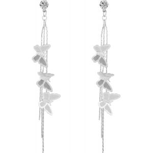 Kal-Y2k Boucles D'oreilles Longues En Forme De Papillon En Argent Pour Filles Et Femmes Avec Strass - Neuf