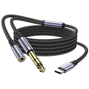 USB C à 6,35 mm TRS 5m,Adaptateur Professionnel USB C à 6.35mm Auxiliaire Audio Stéréo Pour L'audio,L'enregistrement et L'écoute de Google pixel 4XL,Galaxy Note 10 +/S20 + - Neuf