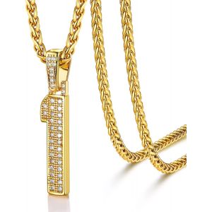 Kal-Collier Homme Chiffre 0-9 Plaqu&eacute; Or Pendentif Nombre Orn&eacute; De Zirconium Avec 55cm Cha&icirc;ne Spiga Ajustable - Neuf