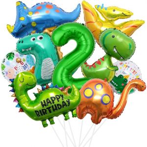 CAUC-2er anniversaire dinosaure gar&ccedil;on, d&eacute;co anniversaire 2 an dinosaure, ballons h&eacute;lium dinosaure, ballon g&eacute;ant feuille dinosaure pour gar&ccedil;on d&eacute;corations anniversaire enfant jungle accessoires f&ecirc;te - Neuf