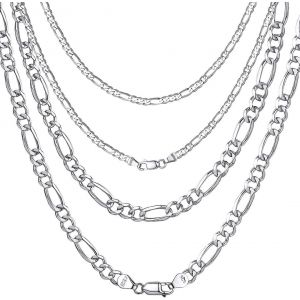 Chaine Argent Homme 925 Gros Maille Massif Collier Figaro/Cubain Ras De Cou Cha&icirc;ne Femme Gourmette Gar&ccedil;on Enfant[Longueur 46/51/55/61/65/71 Cm-3/5 Mm]-Bijoux Cadeau No&euml;l F&ecirc;te Des P&egrave;res - Neuf