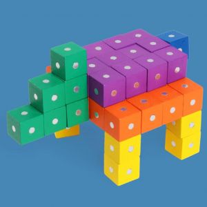 10Pcs en bois Mag&eacute;n&eacute;tique Blocs Cubiques Briques DIY B&acirc;timent &Eacute;ducatif Enfants Toy_Yellow - Neuf