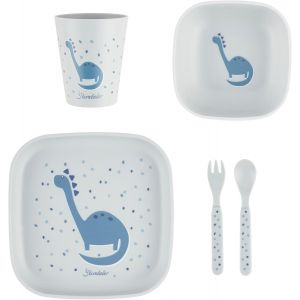 Kal-Set De Vaisselle Dino Rexi - Vaisselle Pour Bébé Et Enfant - Forme Carrée - Idéal Pour Nourrir Et Apprendre À Manger De Manière Autonome - Vaisselle Robuste En Matériau De Qualité - Neuf