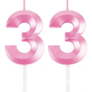 Eryi-Bougies D'anniversaire, En Forme De Chiffre 33, Décoration De Gâteau, Rose, Pour Fête D'anniversaire, Mariage, Fête D'entreprise, Décoration De Gâteau, Numéro 33 - Neuf