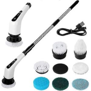 Brosse De Nettoyage Électrique,Brosse De Nettoyage Rechargeable Par Usb,Autolaveuse Rotative Sans Fil Avec Manche Télescopique Et 7 Têtes De Brosse Interchangeables,Rotative Sc - Neuf