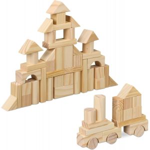Blocs De Construction, 100 Pièces, Différentes Formes, Cubes En Bois, Pour Enfants, Nature - Neuf