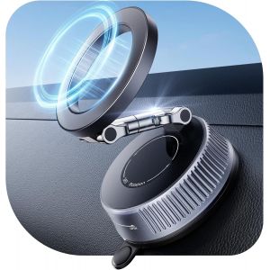 JGD-Support Telephone Voiture Magnetique, Ventouse Nano Gel Am&eacute;lior&eacute;e Porte Telephone Voiture pour Magsafe, 360&deg; Rotatif Aimant Accroche T&eacute;l&eacute;phone Voiture, Design Pliable pour iPhone & Android - Neuf