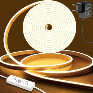 Ruban Led 2m 24v, Ip65 &Eacute;tanche Flexible N&eacute;on Led Strip 240 Leds, Avec Alimentation Et Contr&ocirc;leur Pour La D&eacute;coration De La Maison, De La Cuisine, Du Commerce. - Neuf