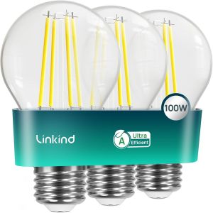Ampoule Led E27 Vintage Ultra Efficace,7,2w = 100w,2700k Blanc Chaud,Classe Énergétique A,Non Dimmable,A60 Edison 1521lm,Angle 320°,Économie D'énergie,Verre Transparent,Lot De 3 - Neuf