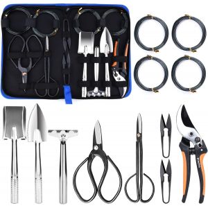 ChenQuanSarl-Outils De Bonsaï, Kit Bonsaï, Outils Bonsaï, Kit Jardinage Pour Bonsaï Avec Cercles De Fils D'Aluminium, C aux En Acier Au Carbone, Sécateur, Pelles, Râteau À Main, Étui De Rangement(13P - Neuf