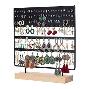 Pr&eacute;sentoir &Agrave; Bijoux En Bois Noir Et M&eacute;tal Avec 144 Trous, Organiseur &Agrave; 3 Niveaux Pour Boucles D'oreilles, Bagues Et Colliers - Neuf