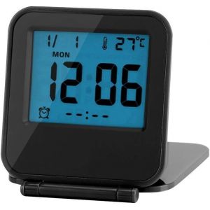 KAL-Réveil De Voyage Numérique, Mini Calendrier D'Alarme Portable Pliable, Température Et Minuterie, Horloge Lcd Avec Mode De Répétition Avec Rétroéclairage Bleu Doux, Horloge De Bureau Compacte (Noi - Neuf