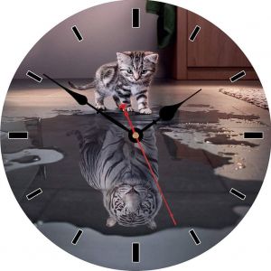ERYI-Horloge Murale Bois 20 Cm Horloge Murale Silencieuse À Quartz Sans Tic-Tac Horloge Murale Design Moderne Horloge Murale Cuisine Pour Maison Salon Chambre Bureau École, Modèle De Chat Et Tiger - Neuf
