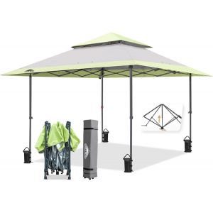 Checarzhn--No1-Tonnelle De Jardin 4x4m Extérieur Avec Lévent Double Toit Imperméable Pour Pavillon Tente De Réce (Gris/Vert) - Neuf