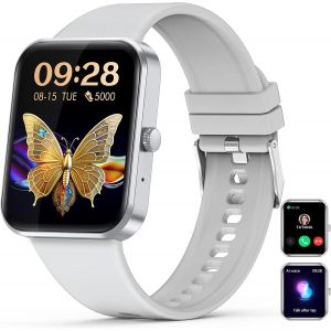 Kal-Montre Connectée Femme Homme Avec Appel,1.83 ""Tracker D'activité Avec Podomètre Montre Avec Assistant Vocal, Moniteur De Fréquence Cardiaque, Spo2, Sport Smartwatch Pour Android Ios Gris - Neuf