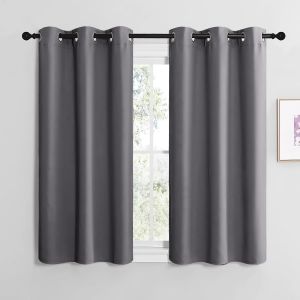 Eryi-Rideaux Et Draperies Occultant Thermique Court Petit Panneaux À Oeillets Decoration Chambre Maison Cuisine Interieurs, L107xh120cm, Gris Foncé, 2 Pièces - Neuf