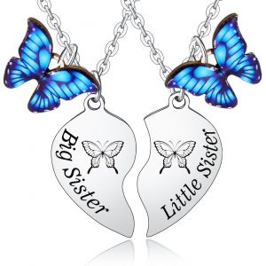 Kales-Ensemble De Collier Avec Pendentif Papillon En Forme De C?ur Assorti Avec Inscription « Big Sister » Et « Little Sister » -,Taille Unique,Acier Inoxydable,Pas De Gemme - Neuf