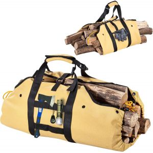 Wax Cloth Log Carrier Bags For Wood-Durable 2 In 1 Firewood Handle Storage Bag-Waterproof Wood Stove Bag-Indoor Fireplace Accessories,Khaki - Neuf