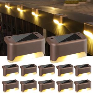 Lampe Solaire Exterieur Jardin, [Lot De 12] Led Lumi&egrave;res Solaires Escalier Exterieures Lampes De Cl&ocirc;ture &Eacute;tanche D&eacute;coration Pour Marches Cour Terrasse Chemin Patio Pelouse All&eacute;e, Blanc Chaud - Neuf