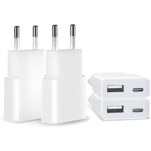 Chargeur Usb 5V/1A 2Port Mini Usb Mural Chargeur Secteur Usb Adaptateur De Prise Universel Compatible Avec Iphone Apple, Samsung, Nexus, Nokia, Huawei, Xiaomi, Htc, Sony, Lg (Blanc 4Pack) - Neuf