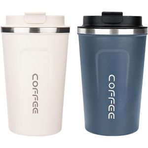 Tianyi-Lot De 2 Tasses À Café À Emporter, Isothermes, 380 Ml, Anti-Fuite, Avec Couvercle, Pour Les Déplacements, Blanc Et Bleu - Neuf