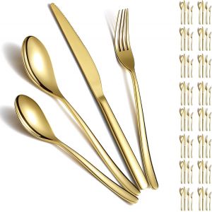 Ensemble De Couverts En Or 48pcs Pour 12,Couverts En Acier Inoxydable Plaqu&eacute; Titane Dor&eacute;,Couteaux Pour La Maison,Le Mariage,Le Restaurant,L&iquest;H&ocirc;tel,Le Lave-Vaisselle - Neuf
