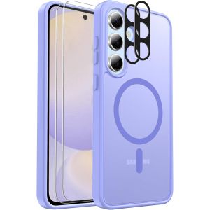 JGD-Coque magn&eacute;tique anti-chocs pour Samsung Galaxy S24 FE - Avec 2 films de protection d'&eacute;cran et 2 protecteurs d'objectif d'appareil photo - Coque translucide anti-traces de doigts pour Samsung Gal - Neuf