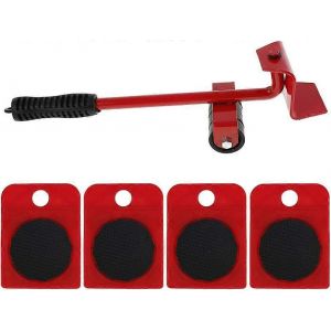 Kit de d&eacute;m&eacute;nagement de meubles lourds sans effort, compos&eacute; de 5 pi&egrave;ces, comprenant un chariot de levage et des roulettes. Charge maximale : 150 kg (rouge). - Neuf