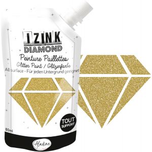 MEVRONISSHOP-Izink Diamond Dor&eacute; 80 ml - Peinture Paillet&eacute;e - Pour Tout Support : Papier, Tissu, B&eacute;ton, M&eacute;tal, Bois - DIY et Loisirs Cr&eacute;atifs - D&eacute;co Brillante - Or M&eacute;tallique - 80835 - Neuf