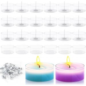 Kalanka-Photophore Transparent 50pcs Bougies Chauffe Plat Vides De Forme De Pot Bougie Vide Avec Mèche Bougeoirs Chauffe-Plat Pour La Décoration Mariages Fêtes Et Les Décors De Table (38mm*18mm) - Neuf