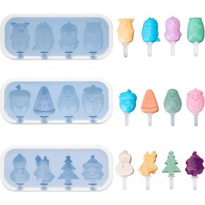 Eryi-Lot De 3 Moules À Glaces En Silicone Réutilisables En Forme De Dessin Animé, Moules À Glace Pour Bébé Sans Bpa Avec Couvercle Et Poignée En Silicone Pour Glaces Maison Et Crème Glacée - Neuf