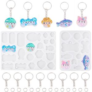Eryi-Pandahall Lot De 2 Moules En Silicone En Forme De Chat Avec Anneaux Fendus Pour La Fabrication De Bijoux Et Porte-Clés En Résine Époxy Uv - Neuf
