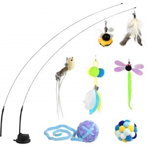 Letnerny-Lot De 10 Jouets Interactifs Pour Chat - Avec Canne &Agrave; P&ecirc;che - Jouet En Plumes Pour Chat - Jouet Intelligent Et Auto-Occupation - Multicolore - Neuf