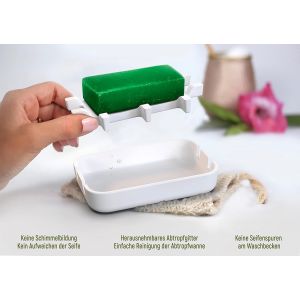 TIANYI-Porte-Savon Fait de la Nature - Bambou - Bois en Blanc avec égouttoir en Fibre de Bambou + Savon à l'huile d'olive Artisanal + Pochette de Savon/sisal 100% Naturel pour Le Corps - Peeling - Neuf