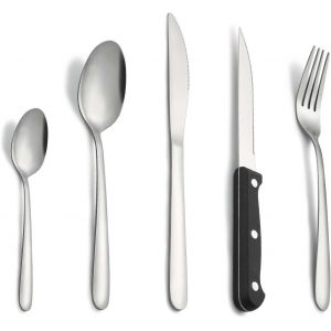 Mevronisshop-Couverts Avec Couteau A Steak, 30 Pi&egrave;ces Couverts De Table Pour 6 Personnes, Couvert En Argent Comprenant Cuill&egrave;re, Couteau, Fourchette, Set Couverts De Table Inox, Lave-Vaisselle - Neuf