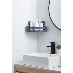 &Eacute;tag&egrave;re De Douche Sans Per&ccedil;age Avec Ventouses | Rangement Et Organisation De La Salle De Bain | Plastique Imperm&eacute;able | Facile &Agrave; Installer & Robuste | Gris - Neuf