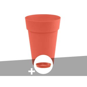 Pot De Fleur Rond Toscane &Oslash; 46 X H.65 Cm Orange Terre Battue + Soucoupe - Eda - Neuf