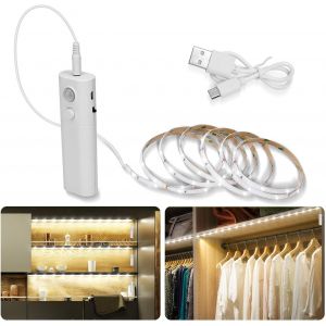 Bande Led Detecteur De Mouvement Autocollante - Bande Lumineuse Led Rechargeable Usb Blanc Froid 2m Avec Marche/Arr&ecirc;t Automatique Pour Cuisine, Toilettes, Chambre, Escaliers, Garde-Robe - Neuf