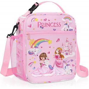 Sac Isotherme Repas Enfant Rose Princesse Licorne, Petit Sac Lunch Box Portable Mit Porte-Bouteille, Sac Dejeuner Fille Pour L'école Mit Bandouliere.[G337] - Neuf