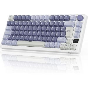 M75 Clavier Mécanique Sans Fil, Azerty Bt5.0/2.4G/Usb-C Compact 75% Clavier Gamer Mécanique Avec Écran Intelligent Oled Et Bouton Rétroéclairage Rvb, Interrupteur Marron, Lavande - Neuf