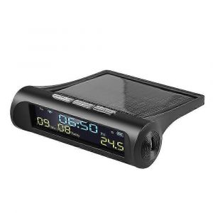 Horloge numérique solaire pour voiture avec écran LCD, affichage de l'heure, de la date et de la température, pour décoration extérieure de voiture personnelle A - Neuf