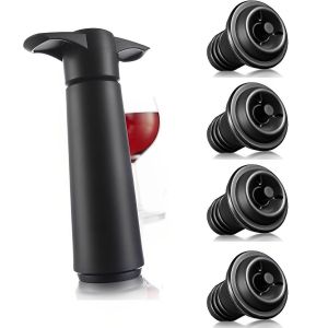 Bouchon À Vin Concerto - Noir | 1 Pompe À Vide + 4 Bouchons À Vin Sous Vide - Neuf